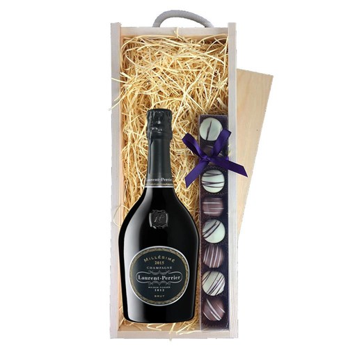 Laurent Perrier Brut Millesime Vintage 2015 75cl & Truffles, Wooden Box